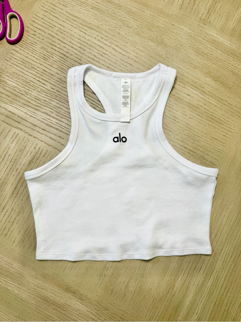 ALO Yoga White Ribbed Racerback Crop Tank
